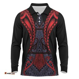 Custom New Zealand Long Sleeve Polo Shirt Maori Kiwiana Pattern Tukutuku Motif LT9