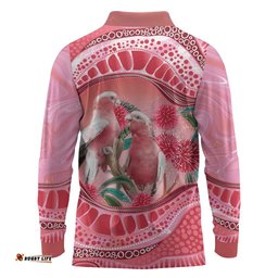 Indigenous Pink Galah Australia Long Sleeve Polo Shirt Australian Hakea Aboriginal Art Proud LT14