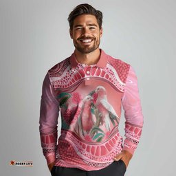 Indigenous Pink Galah Australia Long Sleeve Polo Shirt Australian Hakea Aboriginal Art Proud LT14