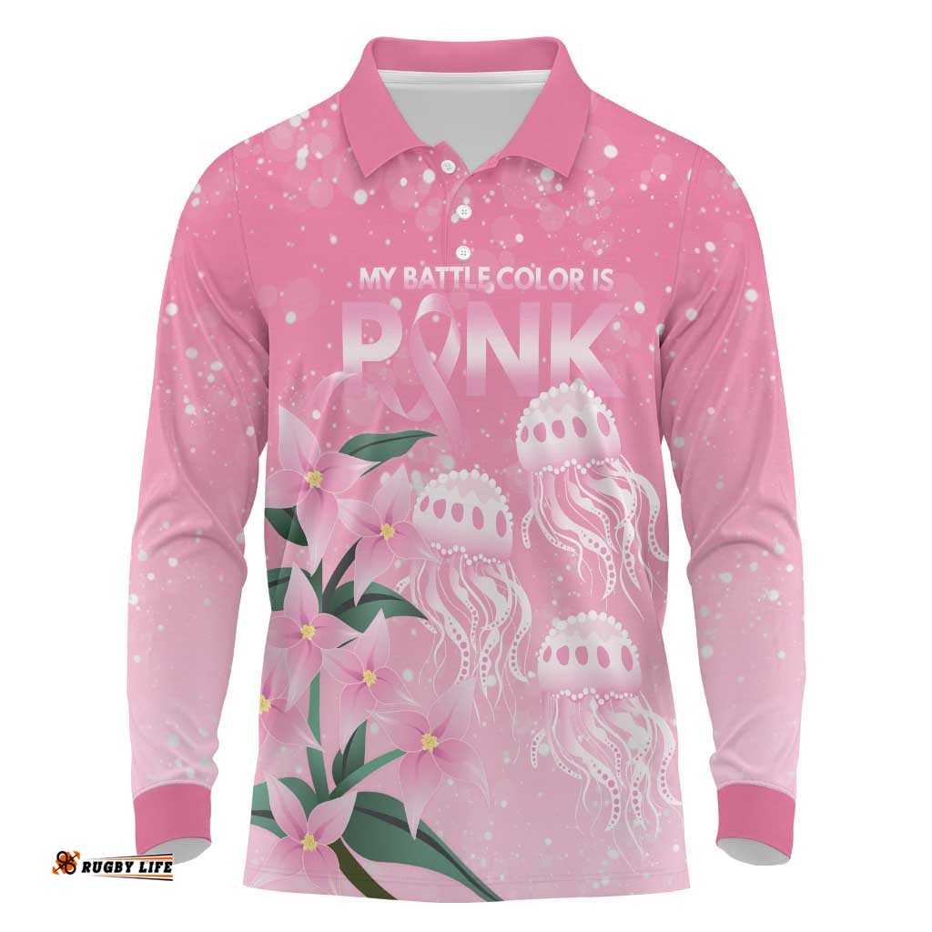 Personalised Pink Boronia of Hope Long Sleeve Polo Shirt Australias Fight Against Breast Cancer LT9