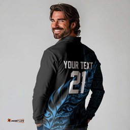 New Zealand Lawn Bowls Custom Long Sleeve Polo Shirt Blue Maori Warrior Tribal Silver Fern LT9