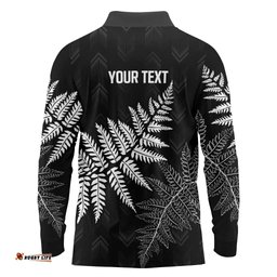 New Zealand Lawn Bowls Personalized Long Sleeve Polo Shirt Wrap-Around Silver Fern LT7