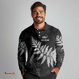 New Zealand Lawn Bowls Personalized Long Sleeve Polo Shirt Wrap-Around Silver Fern LT7