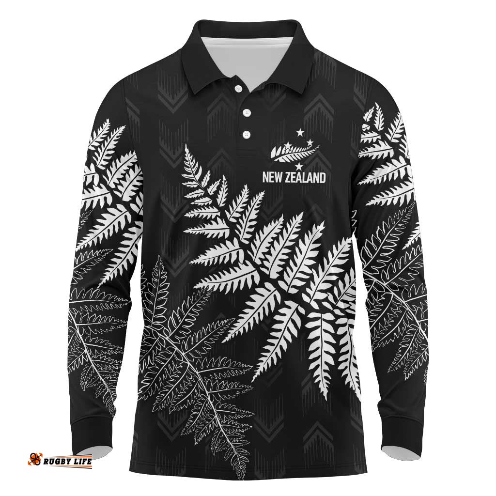 New Zealand Lawn Bowls Personalized Long Sleeve Polo Shirt Wrap-Around Silver Fern LT7