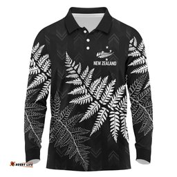New Zealand Lawn Bowls Personalized Long Sleeve Polo Shirt Wrap-Around Silver Fern LT7