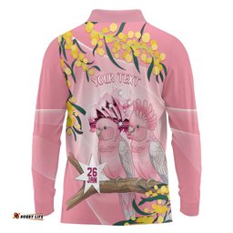 Personalised Galah Australia Day Long Sleeve Polo Shirt 26th January Golden Wattle Pink Color LT14