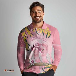 Personalised Galah Australia Day Long Sleeve Polo Shirt 26th January Golden Wattle Pink Color LT14