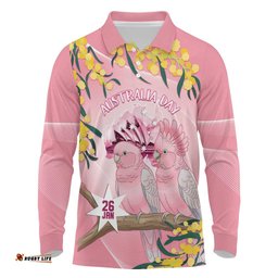 Personalised Galah Australia Day Long Sleeve Polo Shirt 26th January Golden Wattle Pink Color LT14