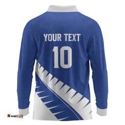 Custom New Zealand Cricket Long Sleeve Polo Shirt Kiwi Birds Haka Dance Blue Fern Sporty Style LT03