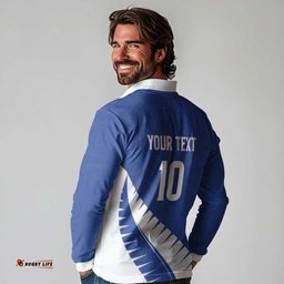 Custom New Zealand Cricket Long Sleeve Polo Shirt Kiwi Birds Haka Dance Blue Fern Sporty Style LT03