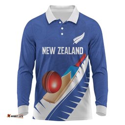 Custom New Zealand Cricket Long Sleeve Polo Shirt Kiwi Birds Haka Dance Blue Fern Sporty Style LT03