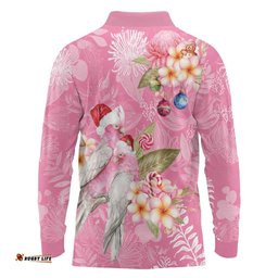 Joyful Pink Cockatoo Long Sleeve Polo Shirt Australia Christmas Vibes LT9