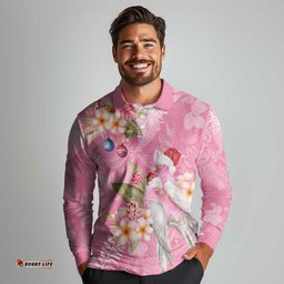 Joyful Pink Cockatoo Long Sleeve Polo Shirt Australia Christmas Vibes LT9
