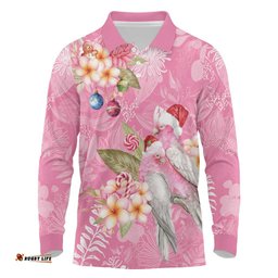 Joyful Pink Cockatoo Long Sleeve Polo Shirt Australia Christmas Vibes LT9
