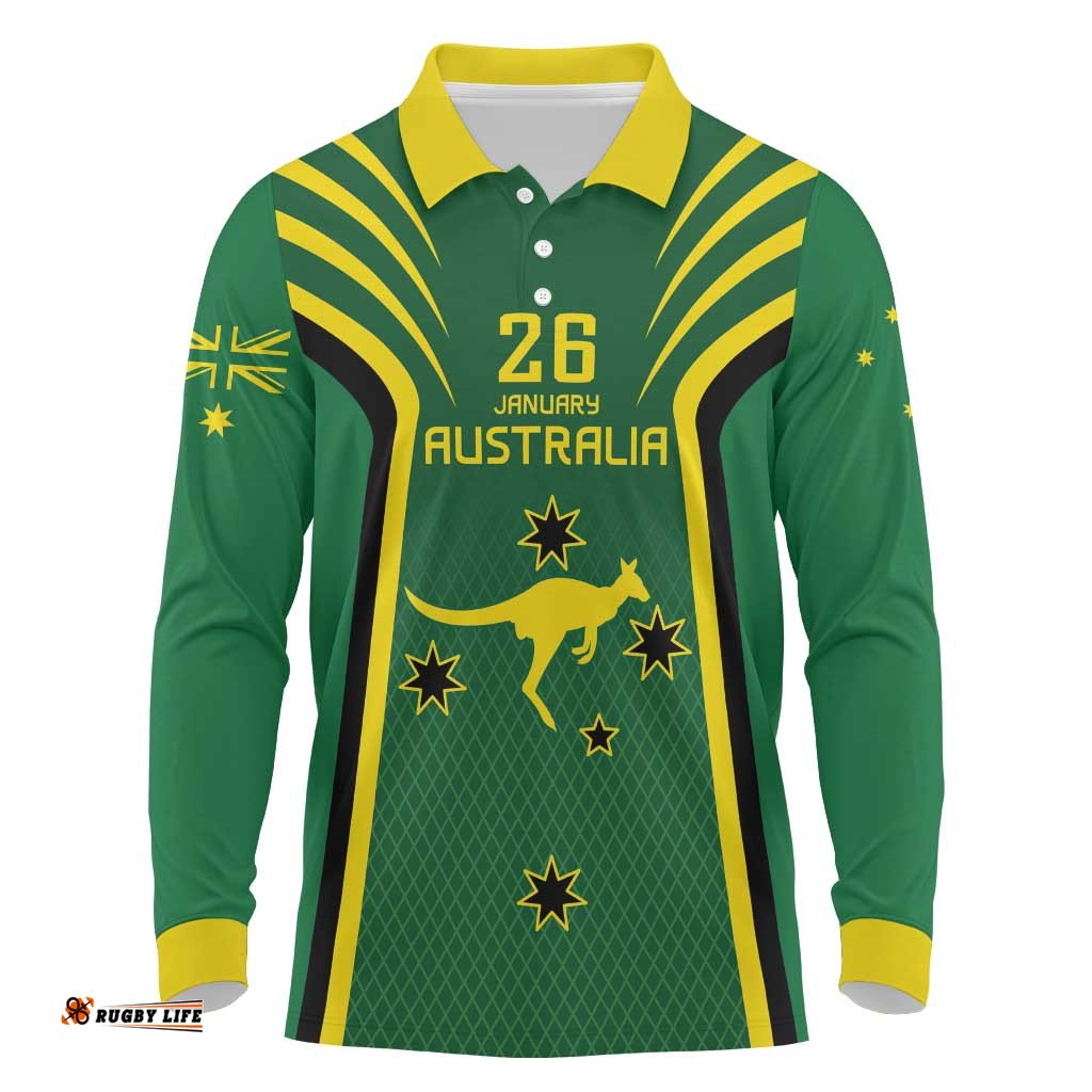 Australia Day 26 January Personalised Long Sleeve Polo Shirt With National Color LT9