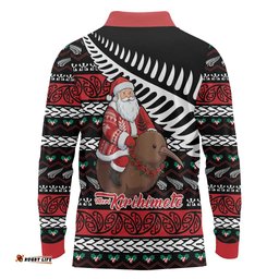 New Zealand Kiwi Santa Christmas Long Sleeve Polo Shirt He Wairua Kirihimete LT9