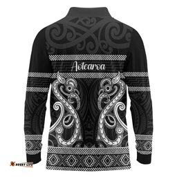 Kia Ora New Zealand Long Sleeve Polo Shirt Maori Language Week Pango Taniko Motif LT14