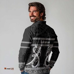 Kia Ora New Zealand Long Sleeve Polo Shirt Maori Language Week Pango Taniko Motif LT14
