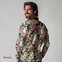 Little Corella Australia Cockatoo Long Sleeve Polo Shirt Cacatua Sanguinea Banksia Seamless Black LT14