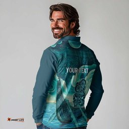 Personalised New Zealand Waitangi Day Long Sleeve Polo Shirt Hei Tiki With Maori Waka - Whakarare Pattern LT14
