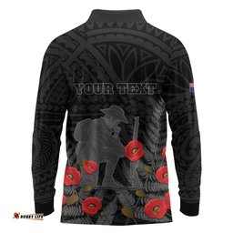 Personalised New Zealand ANZAC Day Long Sleeve Polo Shirt Lest We Forget Soldier Memorial LT15