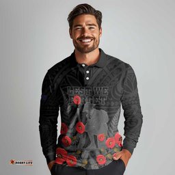 Personalised New Zealand ANZAC Day Long Sleeve Polo Shirt Lest We Forget Soldier Memorial LT15