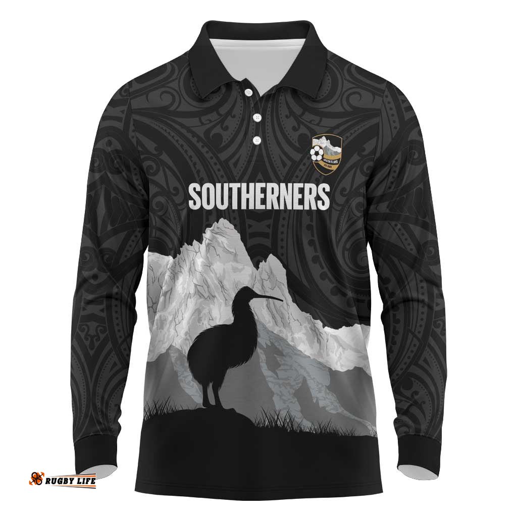 New Zealand South Island Football Custom Long Sleeve Polo Shirt Aoraki Mount Cook With Kiwi Maori Pattern LT14