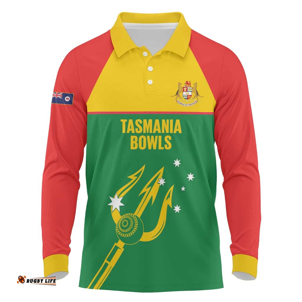 Custom Tasmania Bowls Australia Long Sleeve Polo Shirt Go Tasmanian Tridents LT14