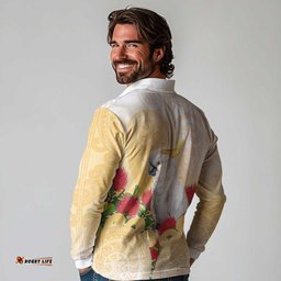 New Zealand Aotearoa Cockatoo Long Sleeve Polo Shirt Maori Pattern With Pohutukawa Flowers LT05