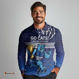 Personalised Geelong Pride Long Sleeve Polo Shirt Claws Out for Glory LT9