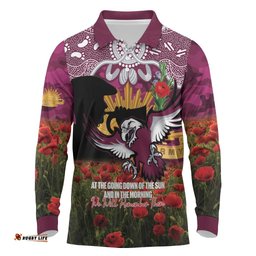 Personalised Sea Eagles Rugby ANZAC Day Long Sleeve Polo Shirt Last Post Poppy We Will Remember Them LT14