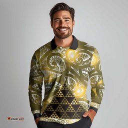 Matariki New Zealand Long Sleeve Polo Shirt NZ Niho Taniwha Maori New Year Yellow Galaxy LT14
