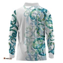 Paua Shell Maori Long Sleeve Polo Shirt Koru Kowhaiwhai LT7