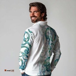 Paua Shell Maori Long Sleeve Polo Shirt Koru Kowhaiwhai LT7