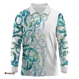 Paua Shell Maori Long Sleeve Polo Shirt Koru Kowhaiwhai LT7