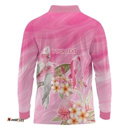 Personalised I Wear Pink For The Fight Long Sleeve Polo Shirt Australian Breast Cancer Spirit LT9