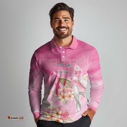 Personalised I Wear Pink For The Fight Long Sleeve Polo Shirt Australian Breast Cancer Spirit LT9