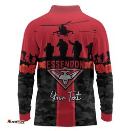 Personalised Essendon Football ANZAC Day Long Sleeve Polo Shirt Bombers Poppy Lest We Forget LT14