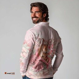Personalised Breast Cancer Awareness Long Sleeve Polo Shirt Mother Kangaroo And Ribbon Hope DT05