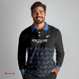 New Zealand Silver Fern Cricket Custom Long Sleeve Polo Shirt Black Cap T20 Version LT14