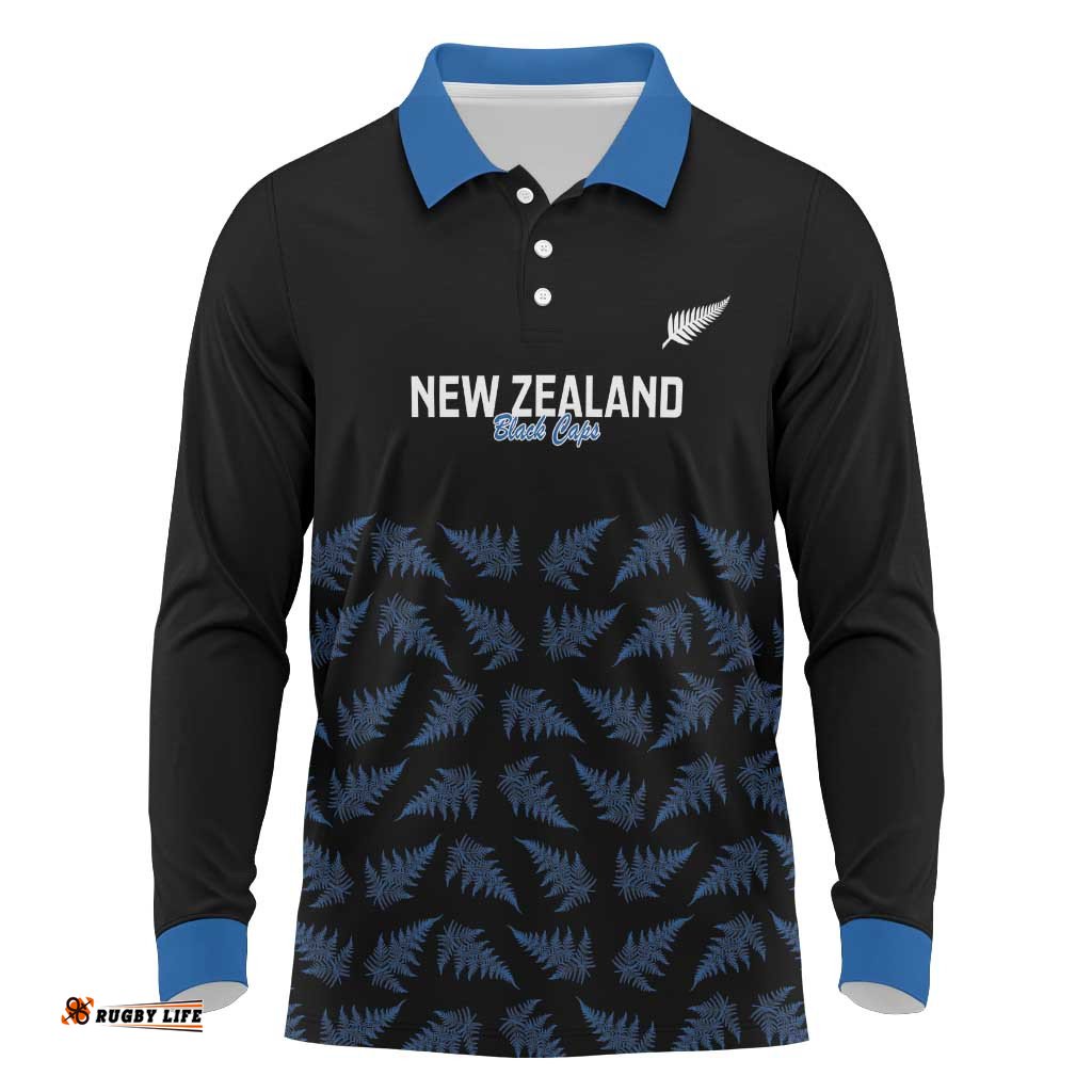 New Zealand Silver Fern Cricket Custom Long Sleeve Polo Shirt Black Cap T20 Version LT14