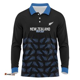 New Zealand Silver Fern Cricket Custom Long Sleeve Polo Shirt Black Cap T20 Version LT14