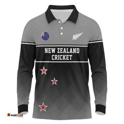 Custom New Zealand Cricket Long Sleeve Polo Shirt Black Cap Unbeatable LT05
