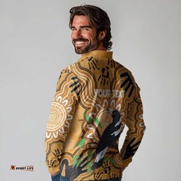 Personalised Australia Magpie NAIDOC Week 2026 Long Sleeve Polo Shirt 50 Years of Deadly Aboriginal Art LT14