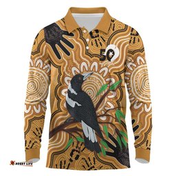 Personalised Australia Magpie NAIDOC Week 2026 Long Sleeve Polo Shirt 50 Years of Deadly Aboriginal Art LT14