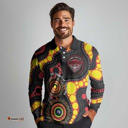 Essendon Bombers NAIDOC Week 2026 Personalised Long Sleeve Polo Shirt 50 Years of Deadly Aboriginal Art LT14