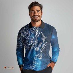 Matariki Galaxy Long Sleeve Polo Shirt New Zealand Map Maori Pattern LT9