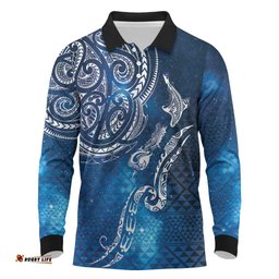 Matariki Galaxy Long Sleeve Polo Shirt New Zealand Map Maori Pattern LT9