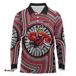Essendon Football Club Long Sleeve Polo Shirt Indigenous Monochrome Dot Art Mascot Style TS04