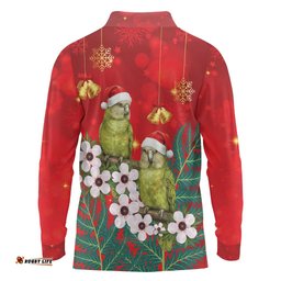 New Zealand Kakapo Christmas Long Sleeve Polo Shirt Owl Parrot Santa Sliver Fern Manuka - Red LT14